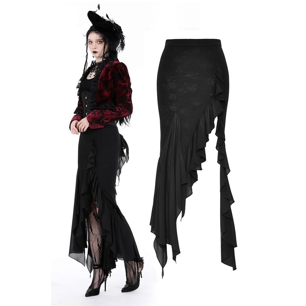 Dark in Love - Black mermaid ruffle slim Long skirt - Black